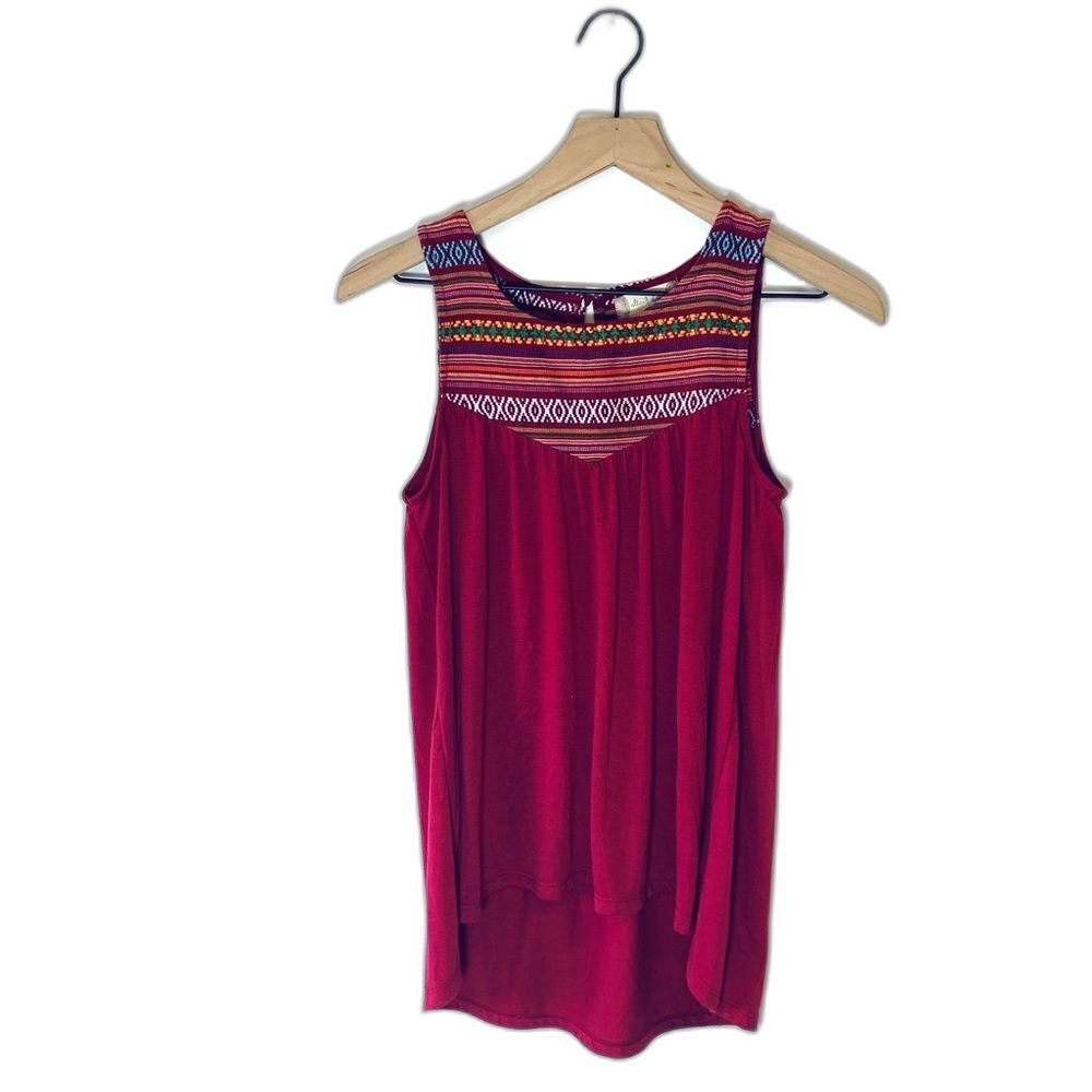 Altar’d State Boho Embroidered Tank Top Small Burgundy Tribal Sleeveless Blouse
